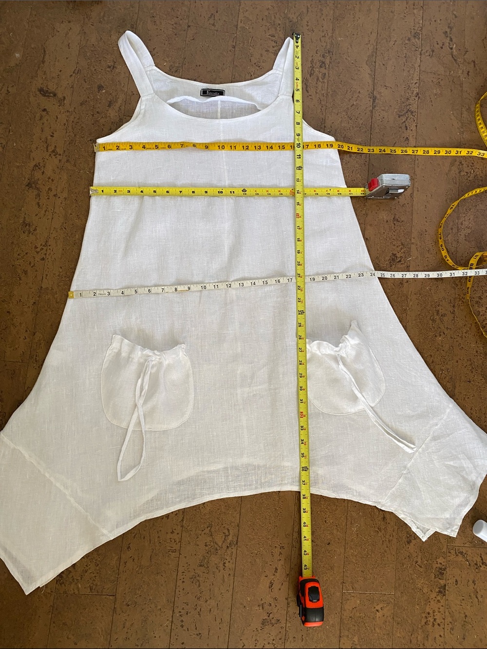 White Linen Sleeveless Tie-Pocket Hankerchief Dress by Froccella - Picture 7 of 10